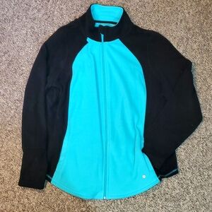 Xersion Relaxed Fit Fleece Zipped Up Sweatshirt Teal/Black 0X